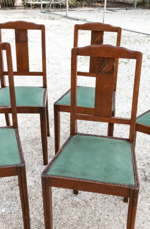 Lot de 5 Chaises en bois style Art Déco gravé